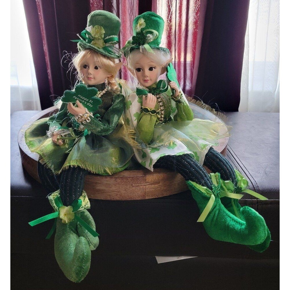 Cynthia Rowley Elf Dolls Set of 2 18” Gorgeous ! St. Patrick’s Day Decor
